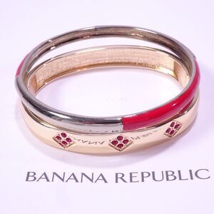 Banana Republic Women's Shiny Gold Red Crystal Enamel Bracelet Set 2 NWT 78